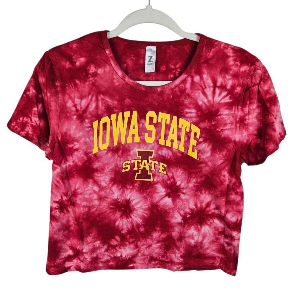 Iowa‎ State Cyclones ZOOZATZ NCAA Cropped T-Shirt Tie Dye Maroon Gold Women's